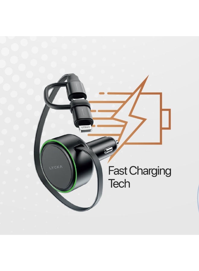 Lycka Rocket PD60+ 60W Type-C & Lighting Fast Car Charger with Built-in 2-in-1 Cable - Image 4